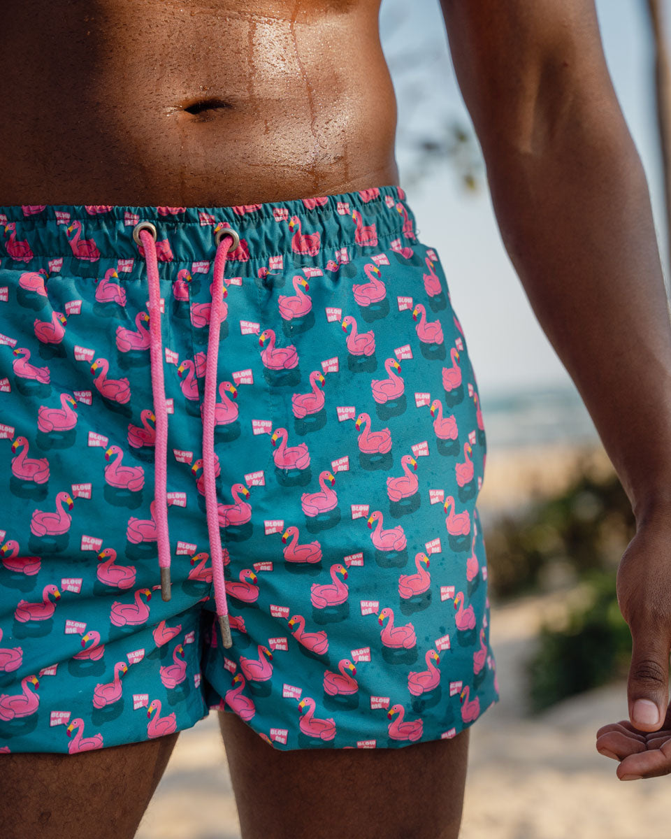 Temptation Island – Flamingo Fever Zwemshort (Blauw met print)